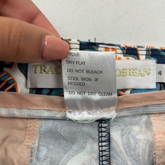 TRACY NEGOSHIAN Size 4 Colorful Floral Print Chino Shorts Stretch Blue Orange - Picture 5 of 6